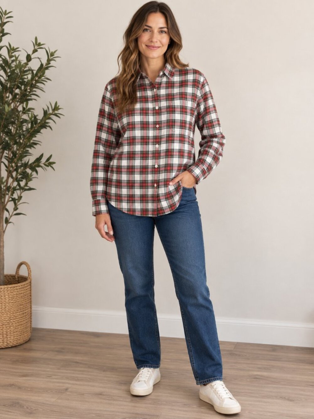L.L.Bean Women’s Red Tartan Plaid Flannel Shirt 100% Cotton XL